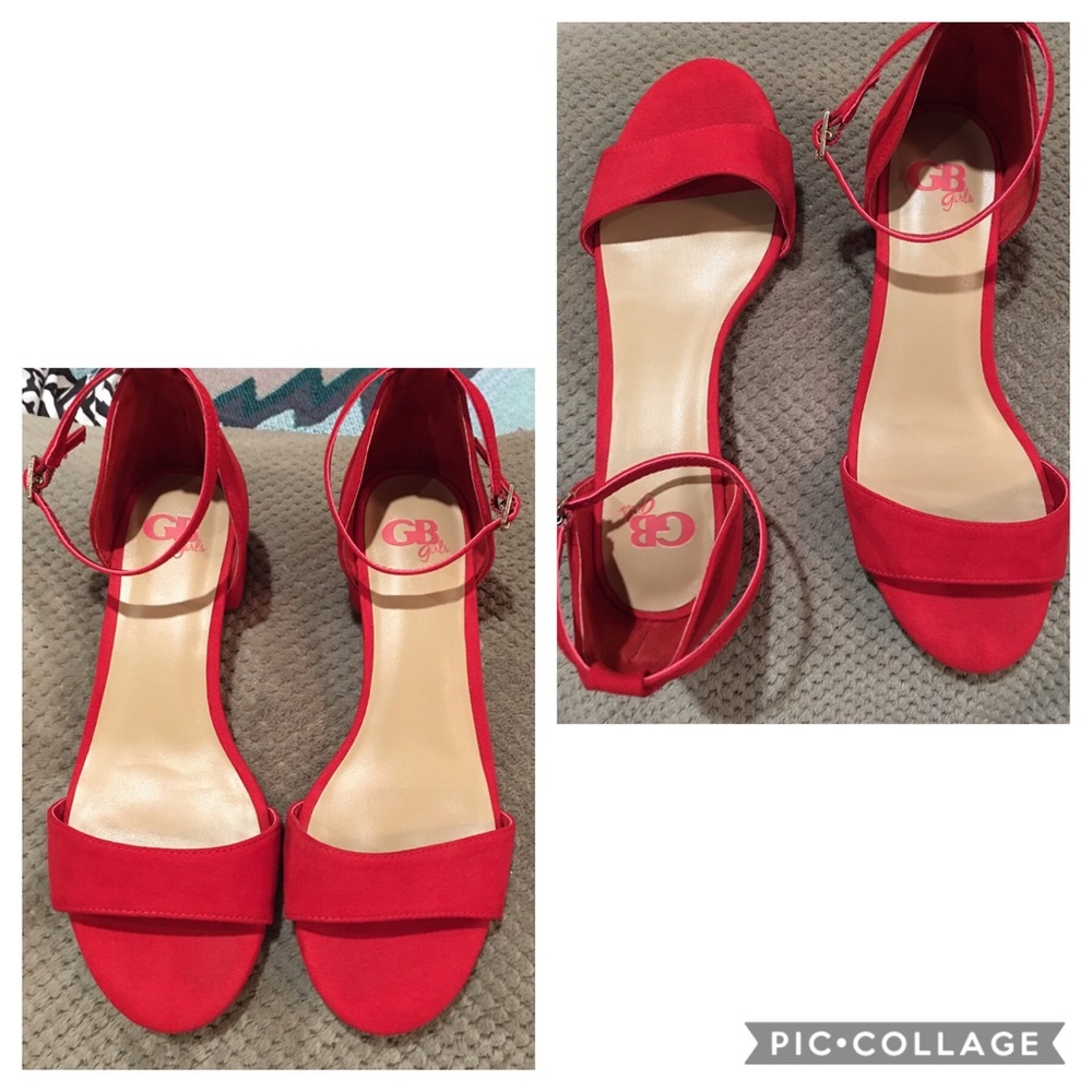 GB Girls size 3 red heels buckle straps open toe